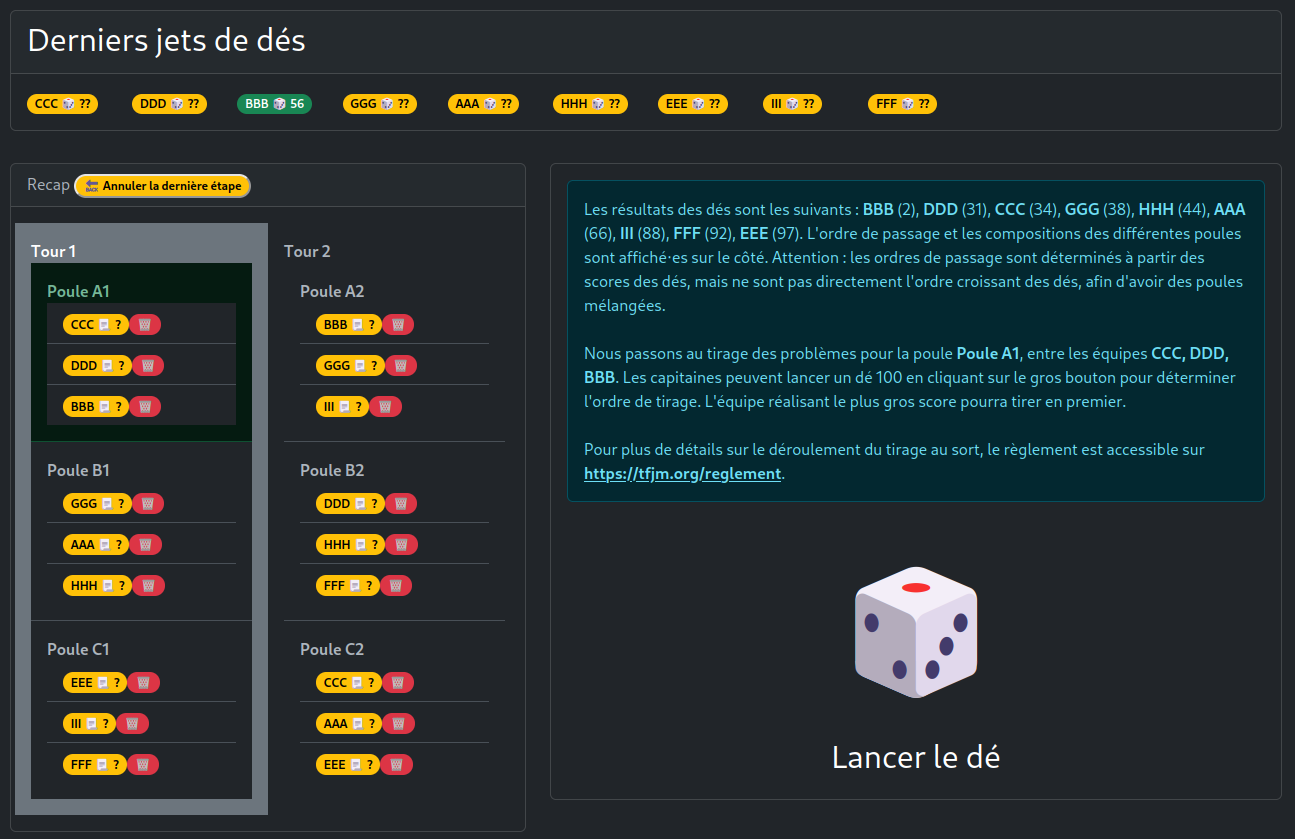 Étape de tirage de l'ordre de tirage des problèmes