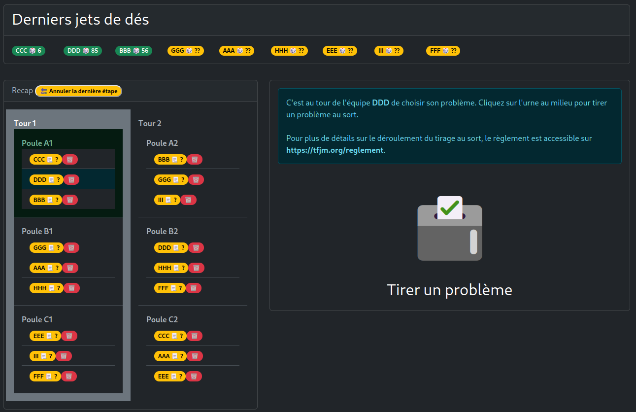 Étape de tirage des problèmes