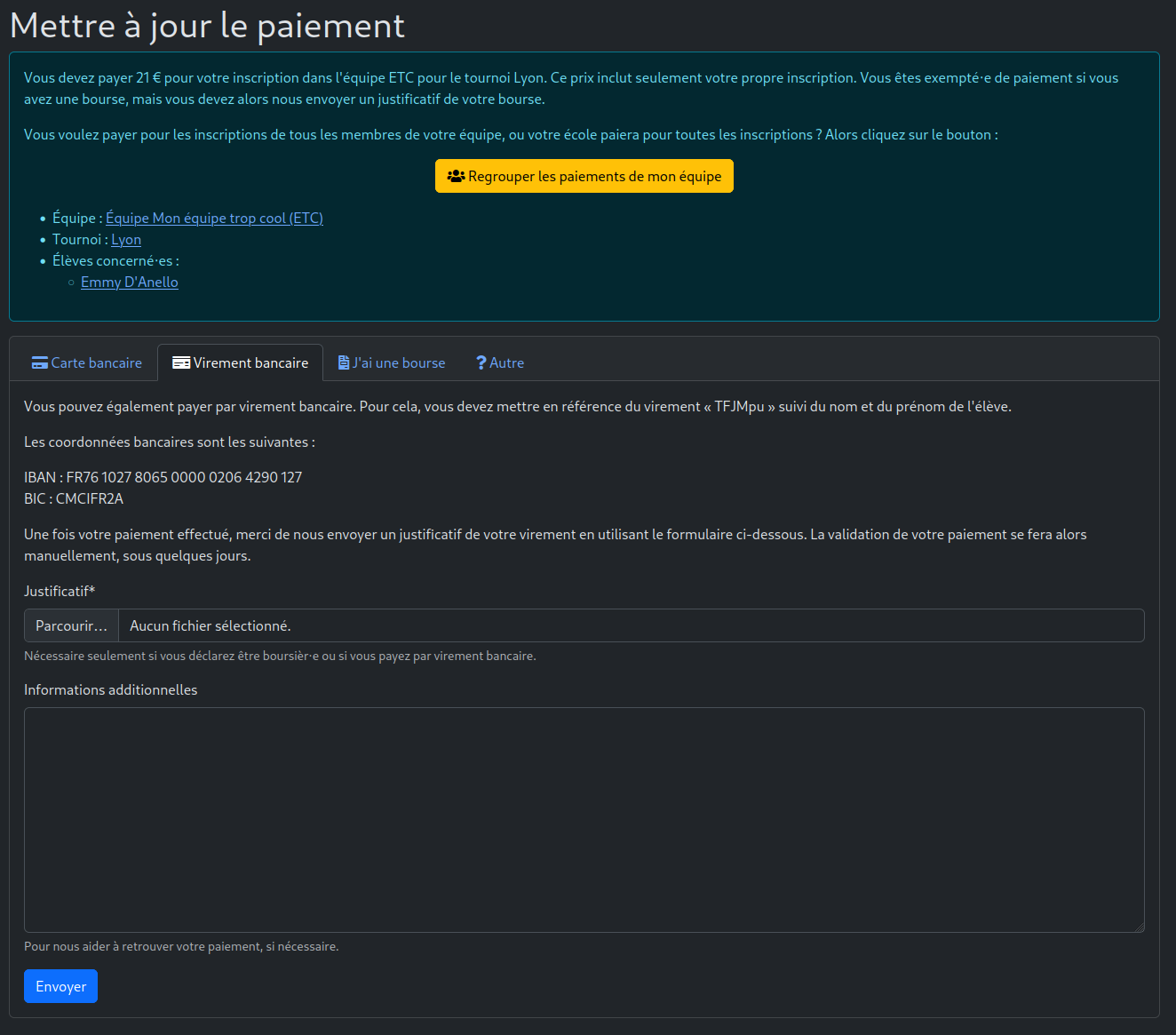 Formulaire de paiement par virement bancaire