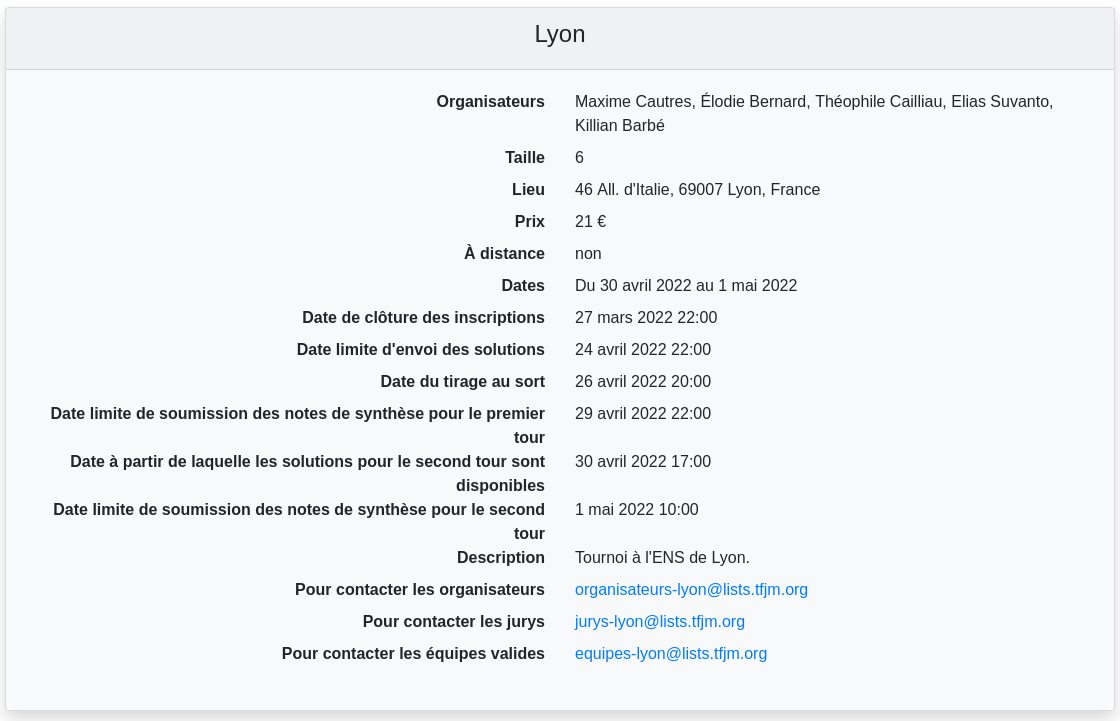 Informations sur un tournoi